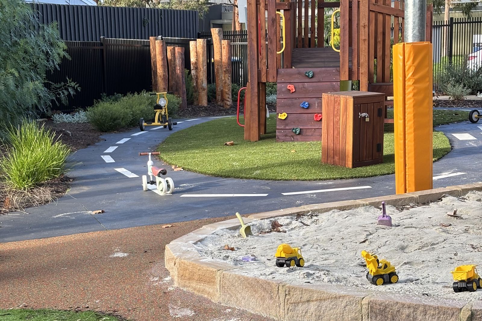 The Sakura playground with its fort, sandpit and shade sails